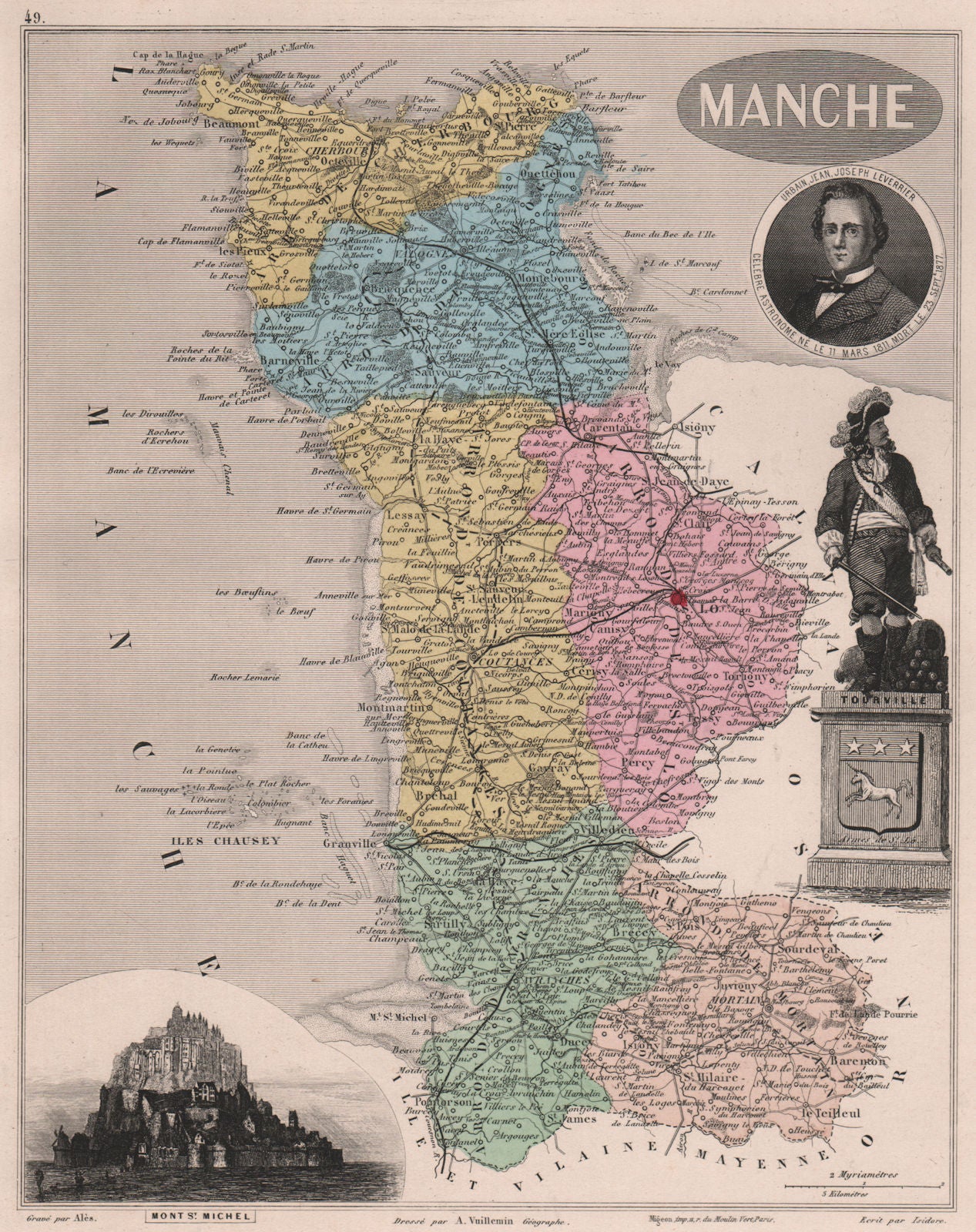 MANCHE. Département. Mont-St-Michel. Tourville. VUILLEMIN 1879 old antique map